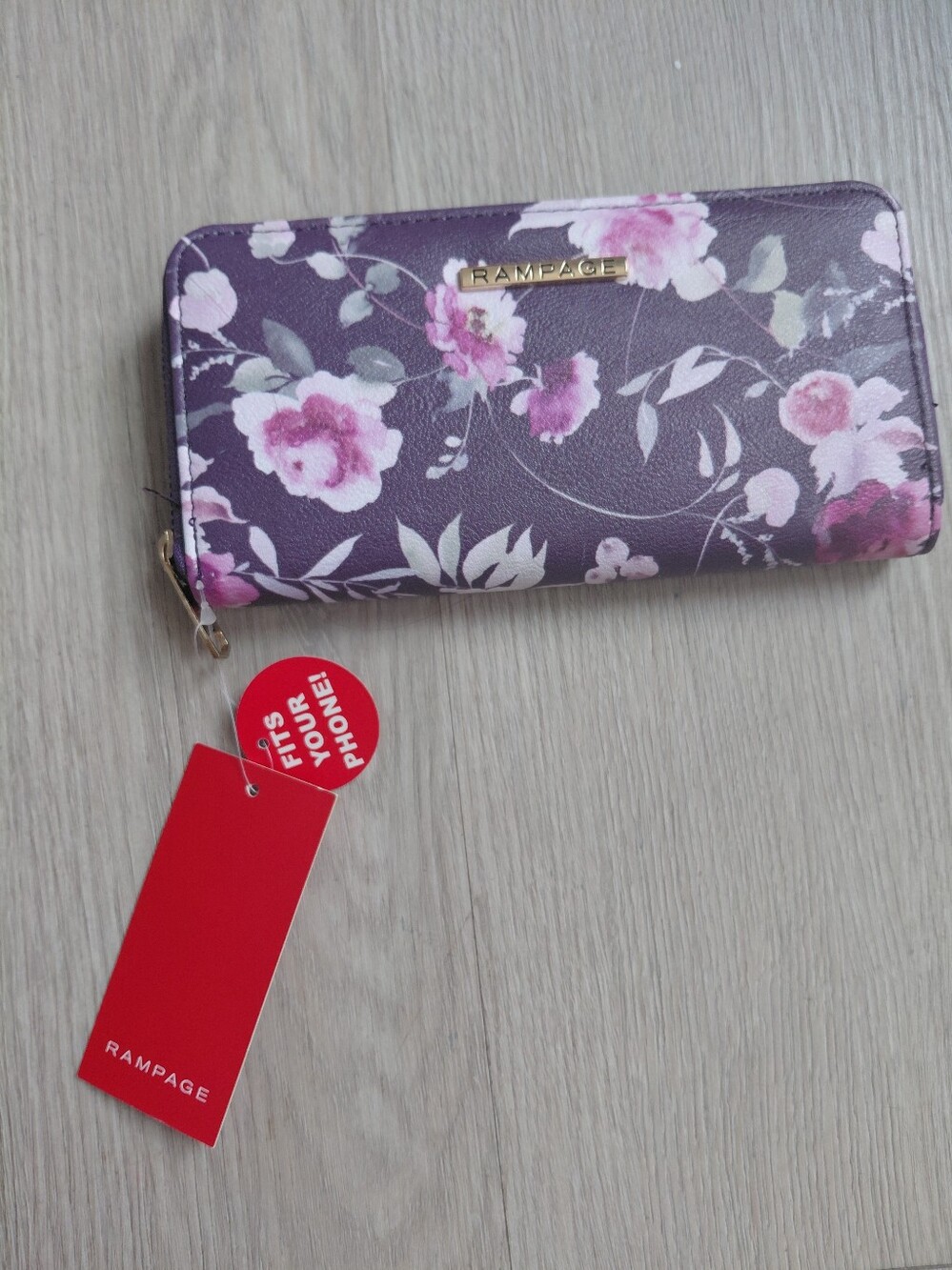New! Rampage Purple Floral Zip Wallet